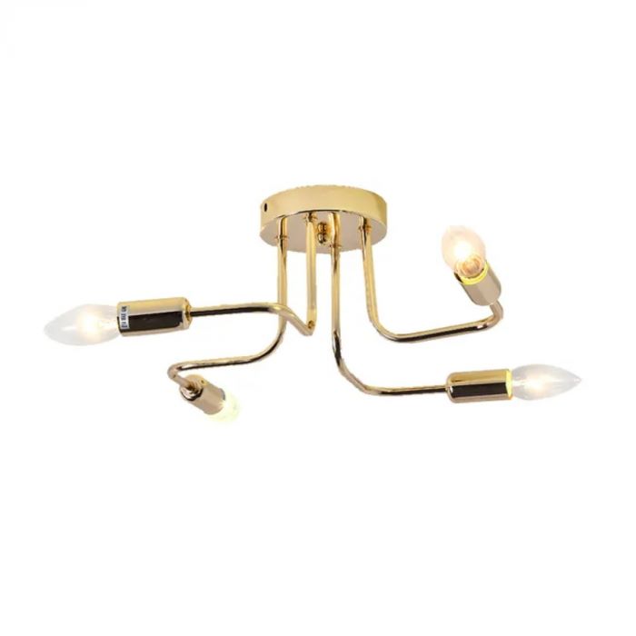 Lustre plafon moderno com 4 hastes de metal dourado brilhante. Lustres Gênesis loja online de Lustres e Iluminação Decorativa